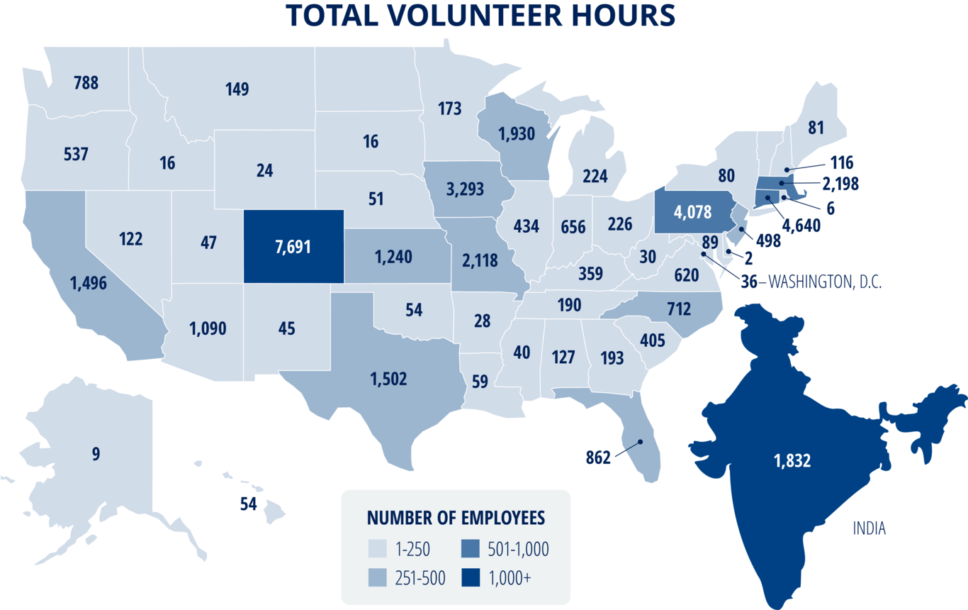 Volunteer hours map of USA