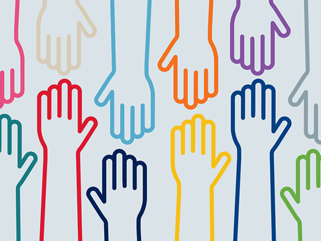 graphic - multi-colored hands coming together